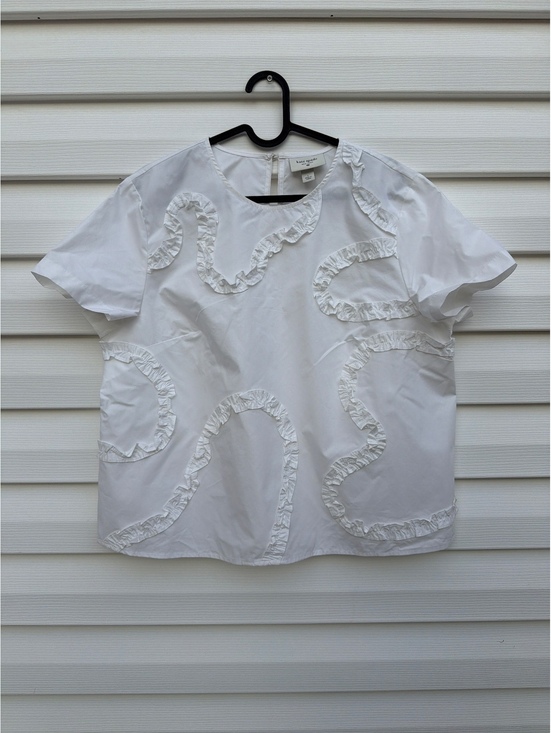 kate spade Tops - Kate Spade New York Women's L White Cotton Ruffle Applique Short Sleeve Blouse